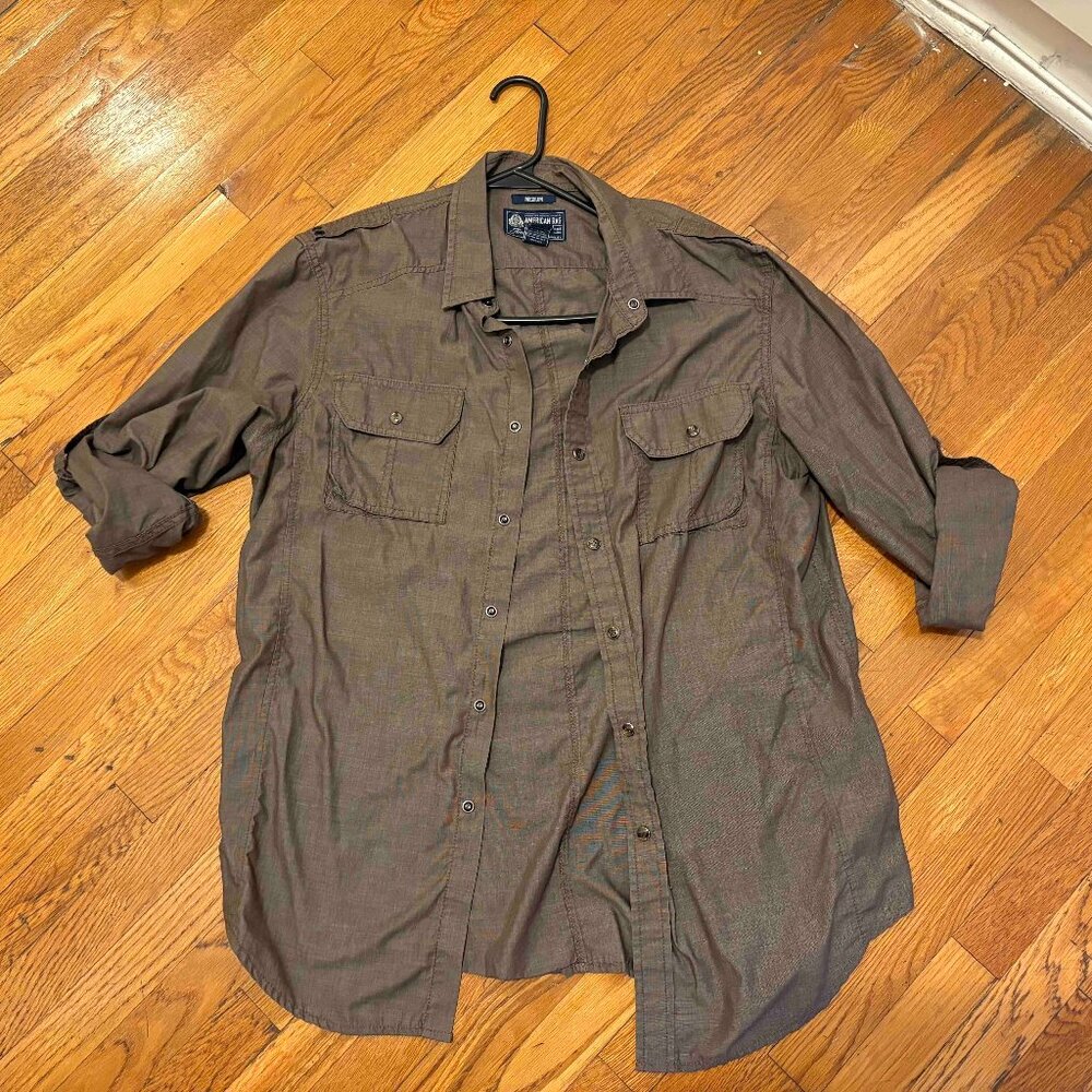 American Rag Button Down Snap MEDIUM Brown